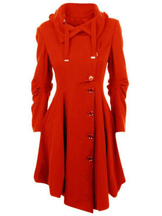 Heidi-Mode | Mittellanger Wollmantel mit Kapuze Knopf Damen Elegante Mode Jacke Umhang
