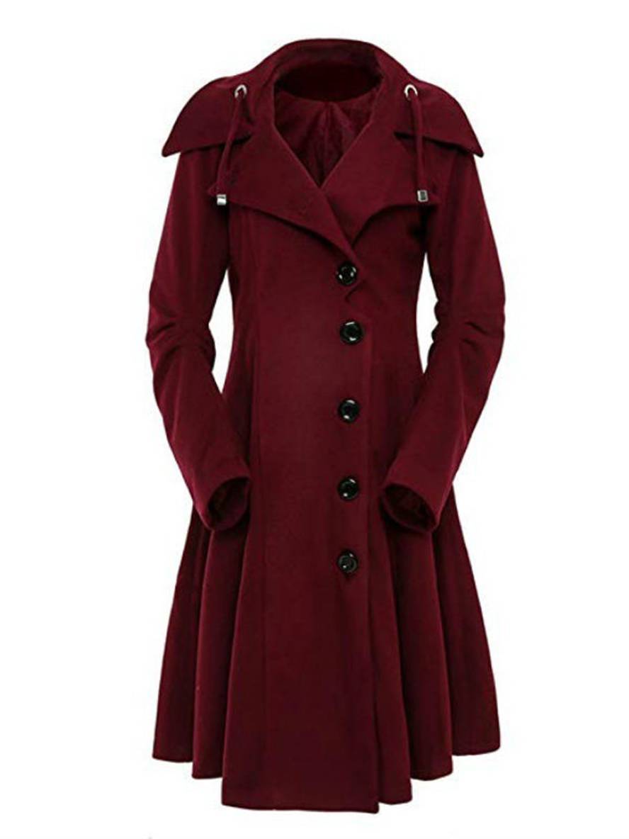Heidi-Mode | Mittellanger Wollmantel mit Kapuze Knopf Damen Elegante Mode Jacke Umhang