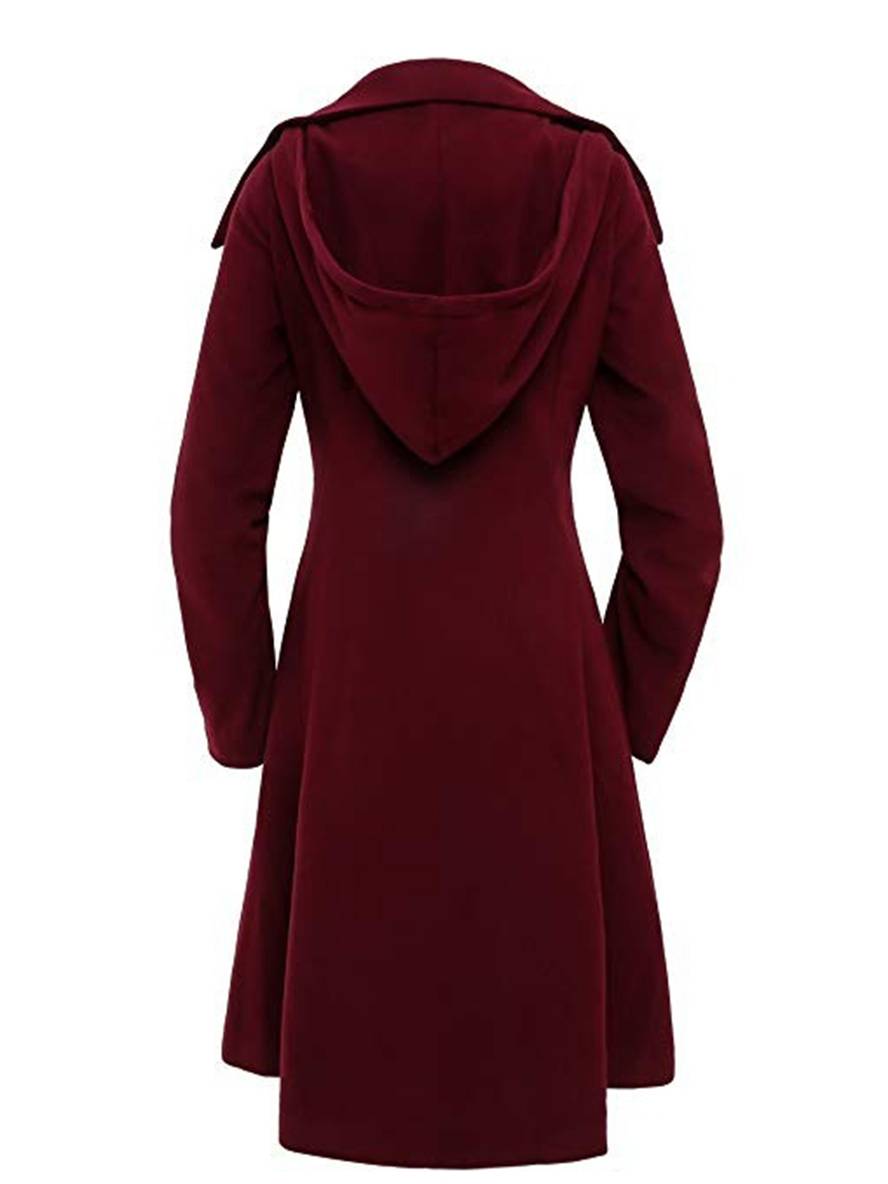 Heidi-Mode | Mittellanger Wollmantel mit Kapuze Knopf Damen Elegante Mode Jacke Umhang