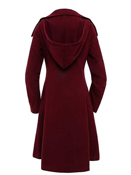 Heidi-Mode | Mittellanger Wollmantel mit Kapuze Knopf Damen Elegante Mode Jacke Umhang