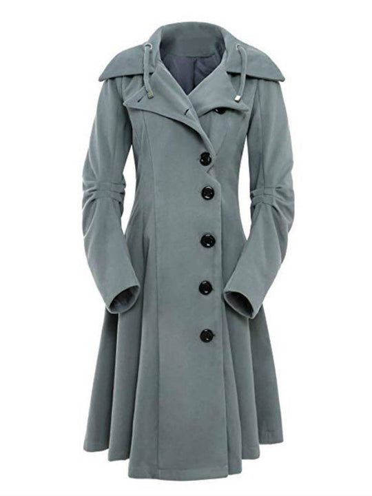 Heidi-Mode | Mittellanger Wollmantel mit Kapuze Knopf Damen Elegante Mode Jacke Umhang