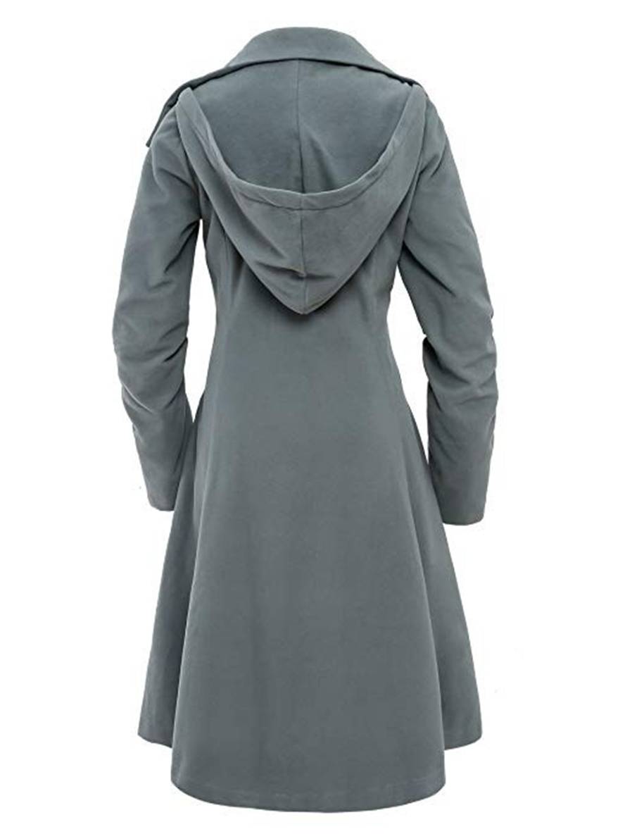 Heidi-Mode | Mittellanger Wollmantel mit Kapuze Knopf Damen Elegante Mode Jacke Umhang