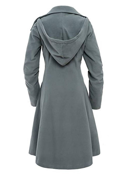 Heidi-Mode | Mittellanger Wollmantel mit Kapuze Knopf Damen Elegante Mode Jacke Umhang
