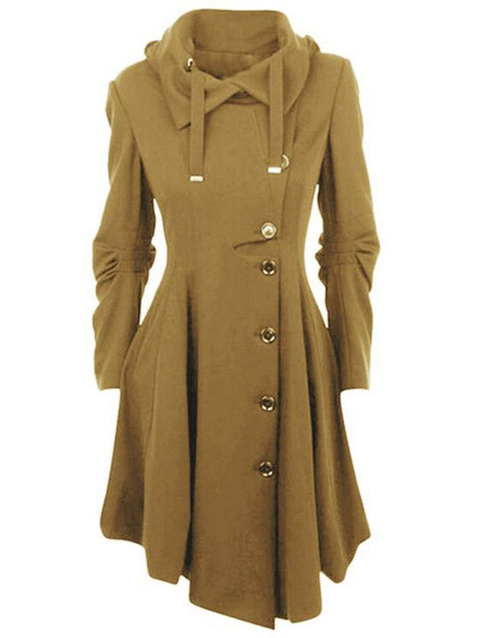 Heidi-Mode | Mittellanger Wollmantel mit Kapuze Knopf Damen Elegante Mode Jacke Umhang
