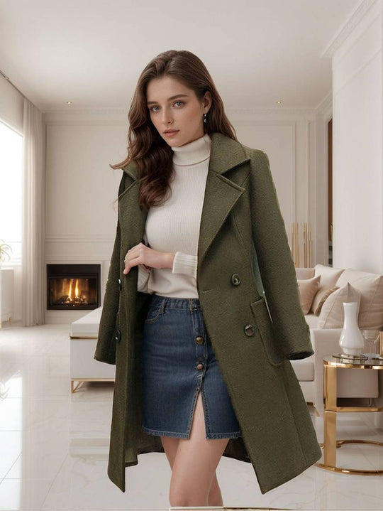 Heidi-Mode | Mantel Doppelreihig Taschen Reverskragen Lange Ärmel Damen Lässig Mode