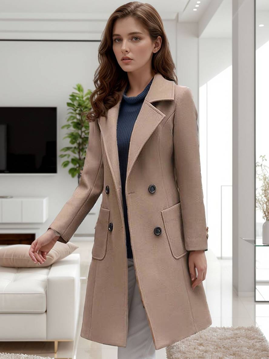 Heidi-Mode | Mantel Doppelreihig Taschen Reverskragen Lange Ärmel Damen Lässig Mode
