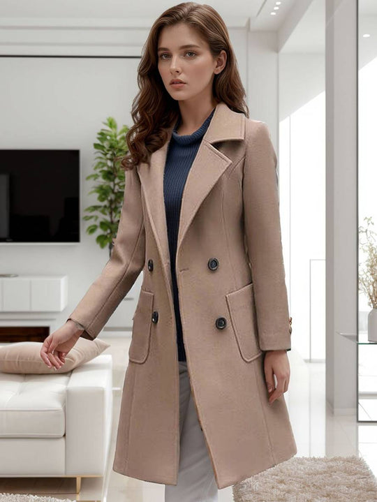 Heidi-Mode | Mantel Doppelreihig Taschen Reverskragen Lange Ärmel Damen Lässig Mode
