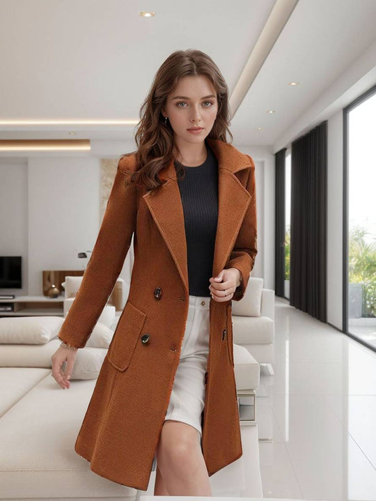 Heidi-Mode | Mantel Doppelreihig Taschen Reverskragen Lange Ärmel Damen Lässig Mode