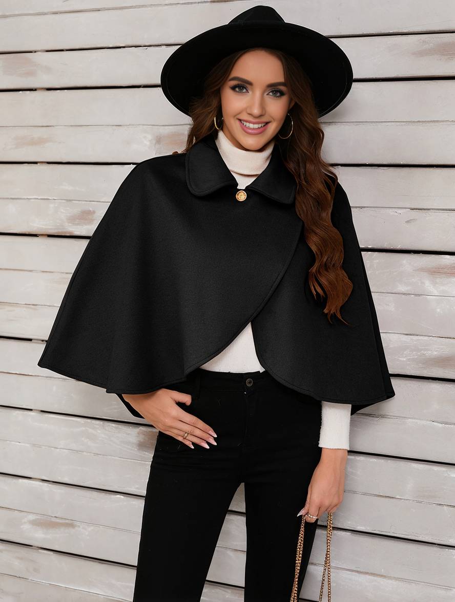 Heidi-Mode | Kurz Poncho Mantel Damen Ungleichmäßig Knöpfe Damen Elegant Lässig Mode Weit Jacke