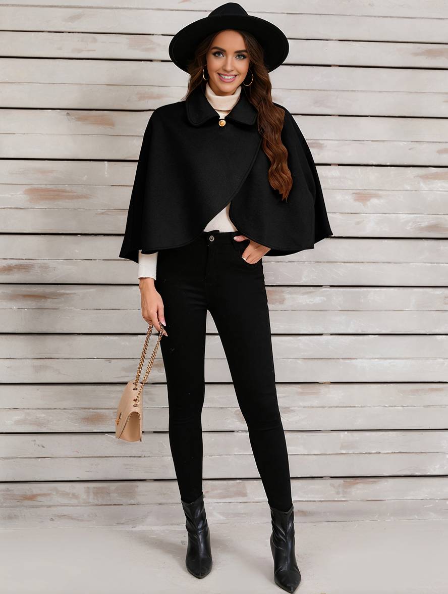 Heidi-Mode | Kurz Poncho Mantel Damen Ungleichmäßig Knöpfe Damen Elegant Lässig Mode Weit Jacke