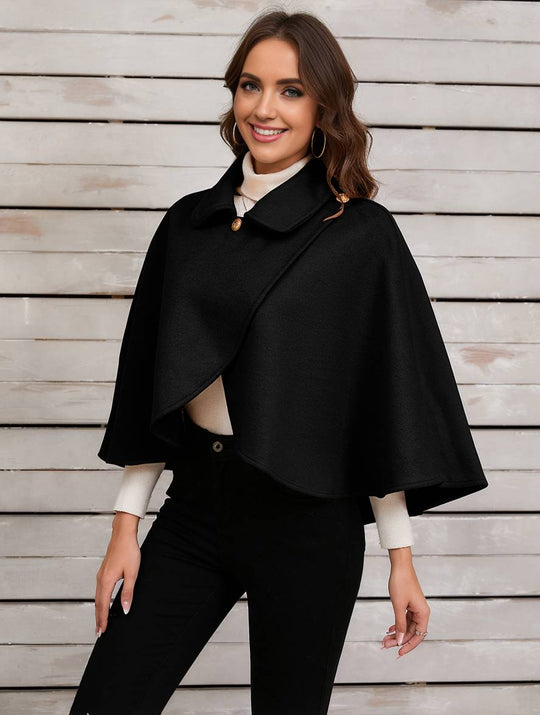Heidi-Mode | Kurz Poncho Mantel Damen Ungleichmäßig Knöpfe Damen Elegant Lässig Mode Weit Jacke