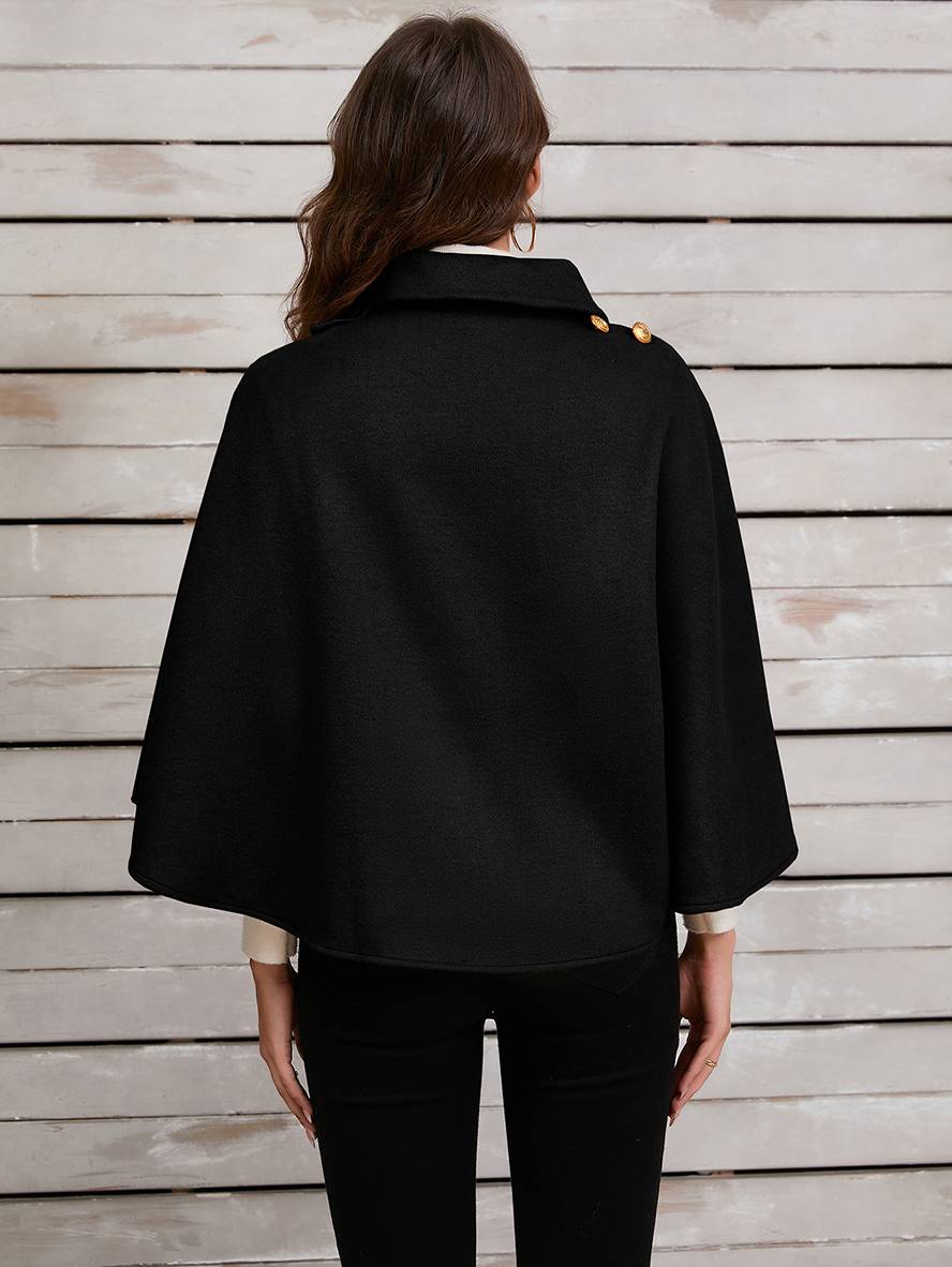 Heidi-Mode | Kurz Poncho Mantel Damen Ungleichmäßig Knöpfe Damen Elegant Lässig Mode Weit Jacke