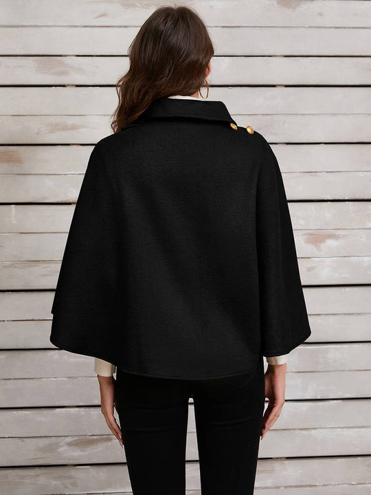 Heidi-Mode | Kurz Poncho Mantel Damen Ungleichmäßig Knöpfe Damen Elegant Lässig Mode Weit Jacke
