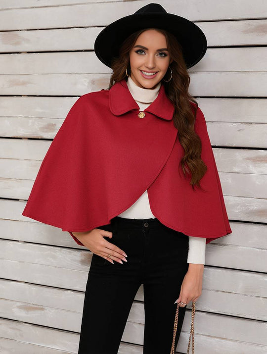 Heidi-Mode | Kurz Poncho Mantel Damen Ungleichmäßig Knöpfe Damen Elegant Lässig Mode Weit Jacke