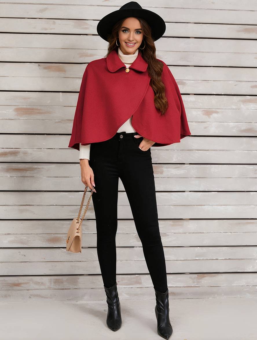 Heidi-Mode | Kurz Poncho Mantel Damen Ungleichmäßig Knöpfe Damen Elegant Lässig Mode Weit Jacke