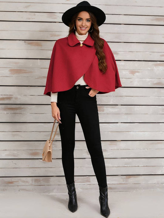 Heidi-Mode | Kurz Poncho Mantel Damen Ungleichmäßig Knöpfe Damen Elegant Lässig Mode Weit Jacke