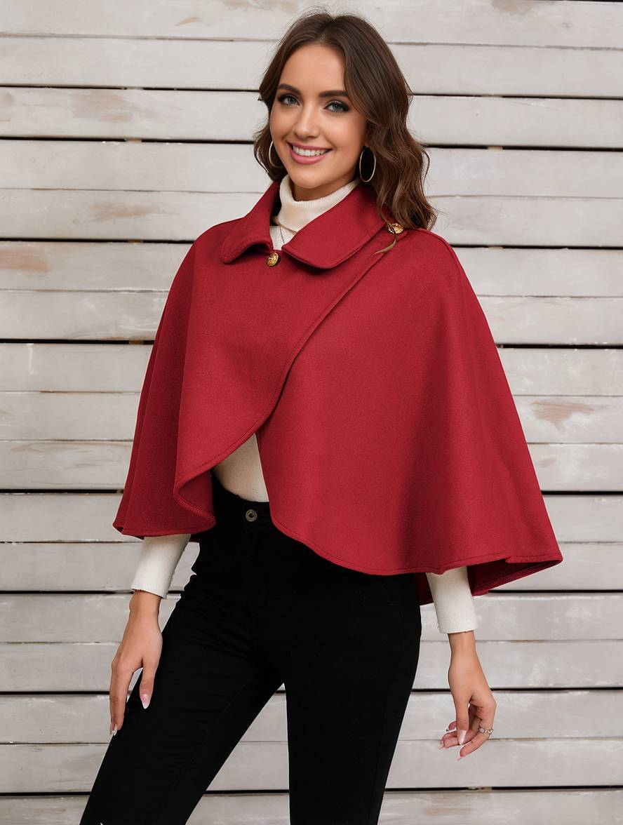 Heidi-Mode | Kurz Poncho Mantel Damen Ungleichmäßig Knöpfe Damen Elegant Lässig Mode Weit Jacke