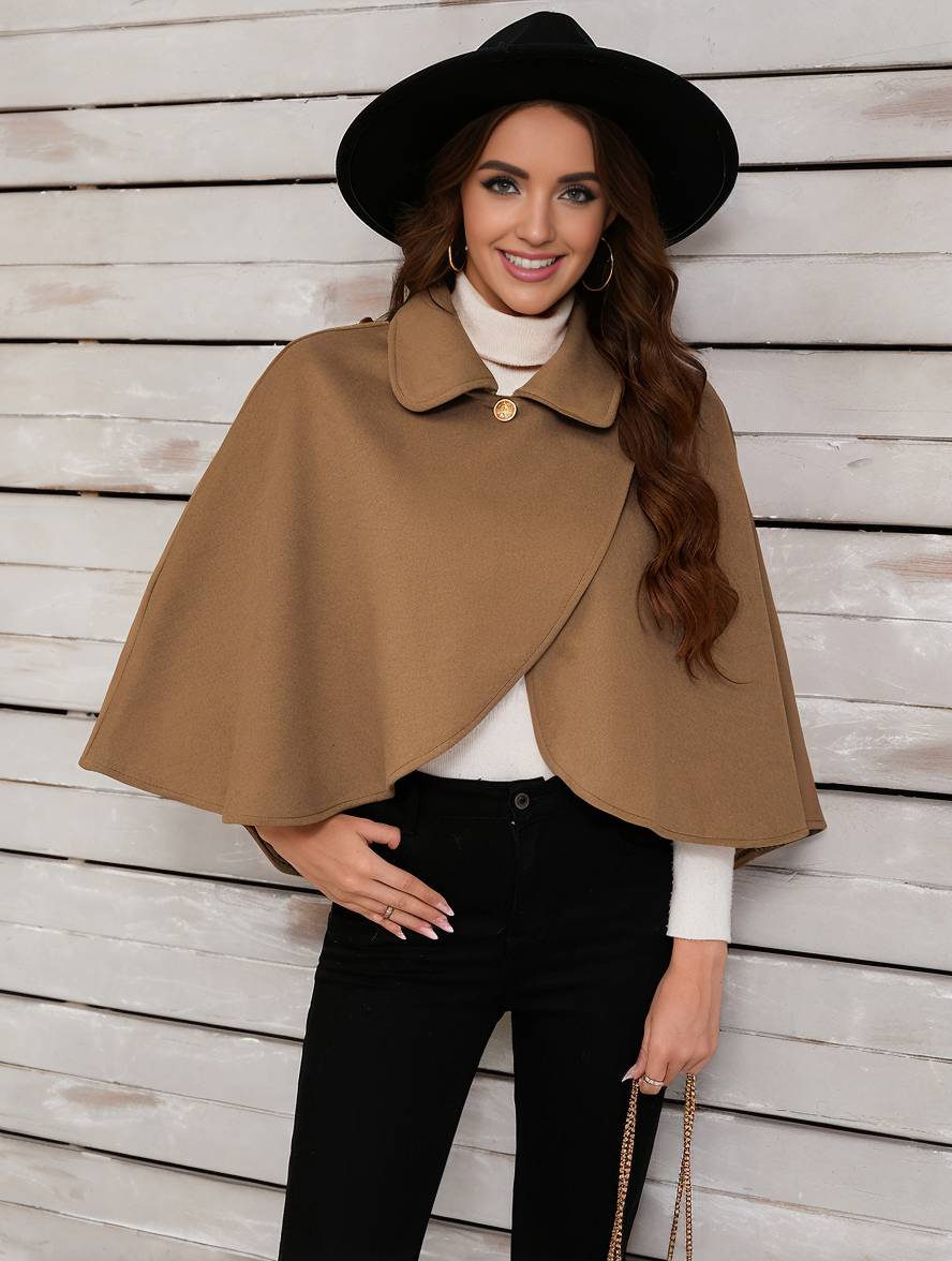Heidi-Mode | Kurz Poncho Mantel Damen Ungleichmäßig Knöpfe Damen Elegant Lässig Mode Weit Jacke