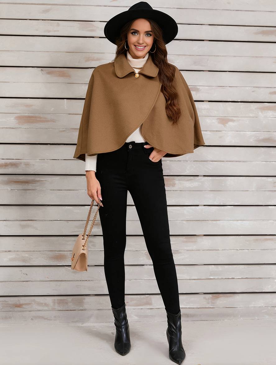 Heidi-Mode | Kurz Poncho Mantel Damen Ungleichmäßig Knöpfe Damen Elegant Lässig Mode Weit Jacke