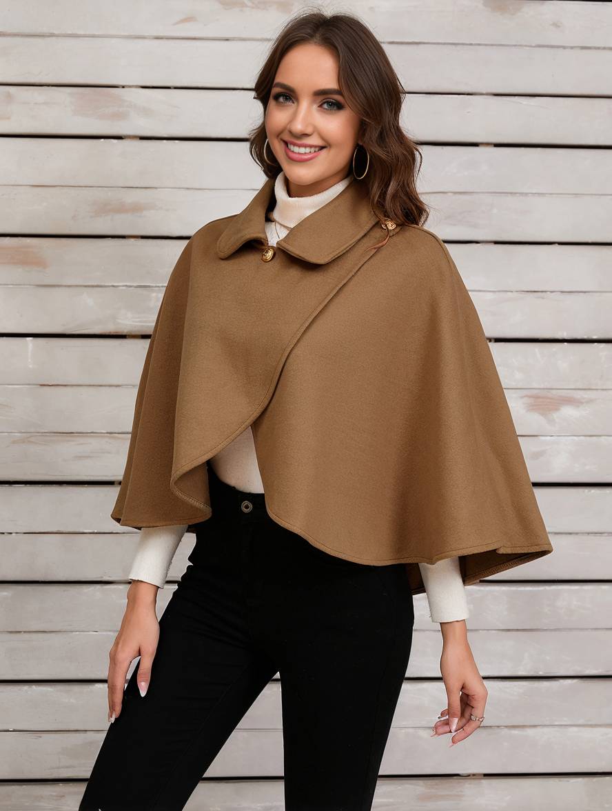 Heidi-Mode | Kurz Poncho Mantel Damen Ungleichmäßig Knöpfe Damen Elegant Lässig Mode Weit Jacke
