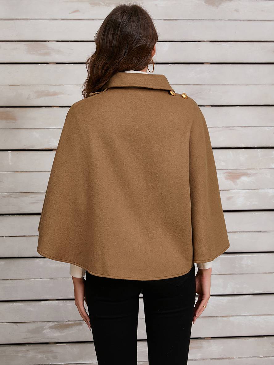 Heidi-Mode | Kurz Poncho Mantel Damen Ungleichmäßig Knöpfe Damen Elegant Lässig Mode Weit Jacke