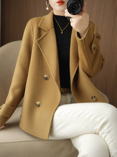 Heidi-Mode | Unicolor Caban-Mantel mit Doppelter Knopfleiste Reverskragen für Damen Elegant Lässig Jacke