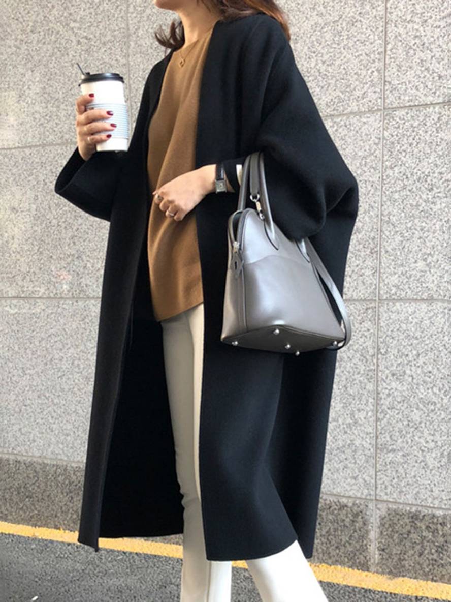 Heidi-Mode | Langmantel Knöchellang Damen Gerade Taschen Lange Ärmel Damen Elegant Leger Oversized