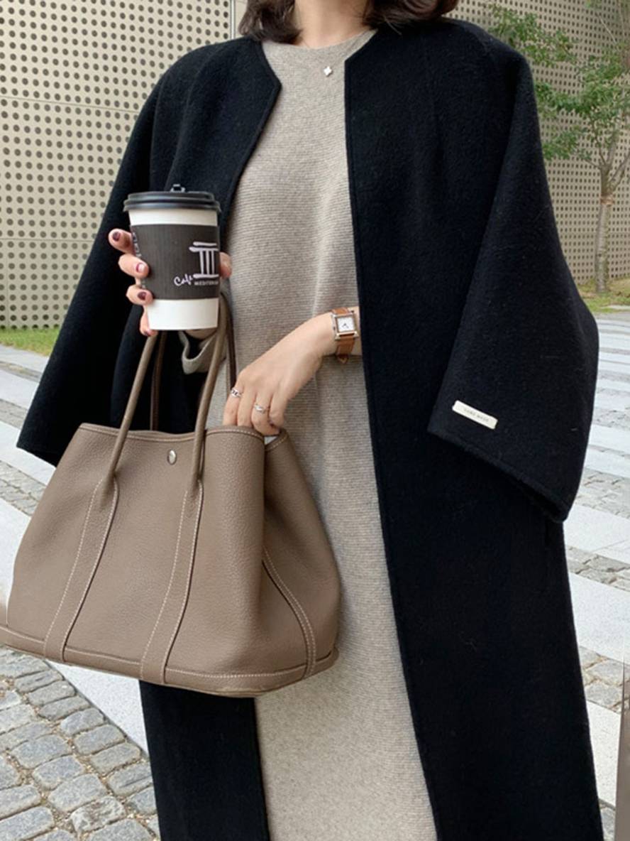 Heidi-Mode | Langmantel Knöchellang Damen Gerade Taschen Lange Ärmel Damen Elegant Leger Oversized