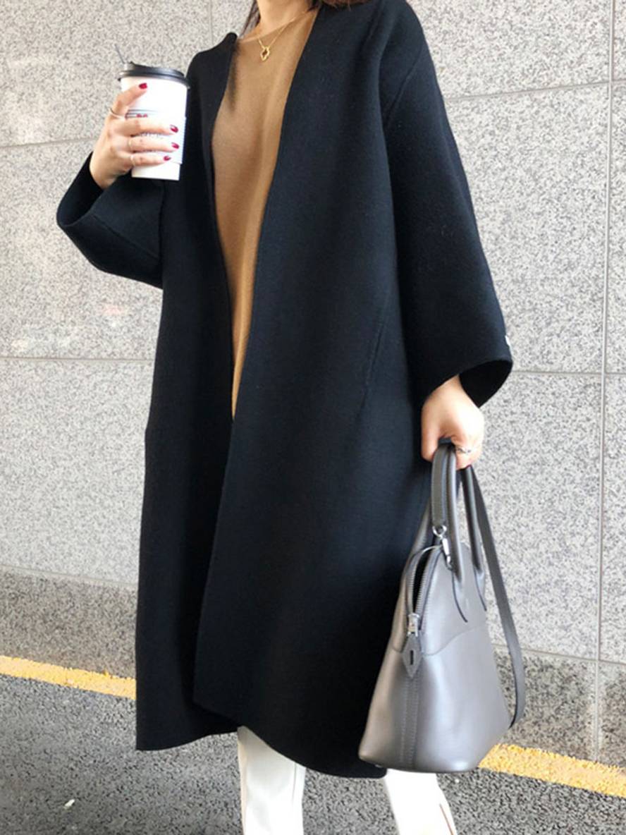 Heidi-Mode | Langmantel Knöchellang Damen Gerade Taschen Lange Ärmel Damen Elegant Leger Oversized