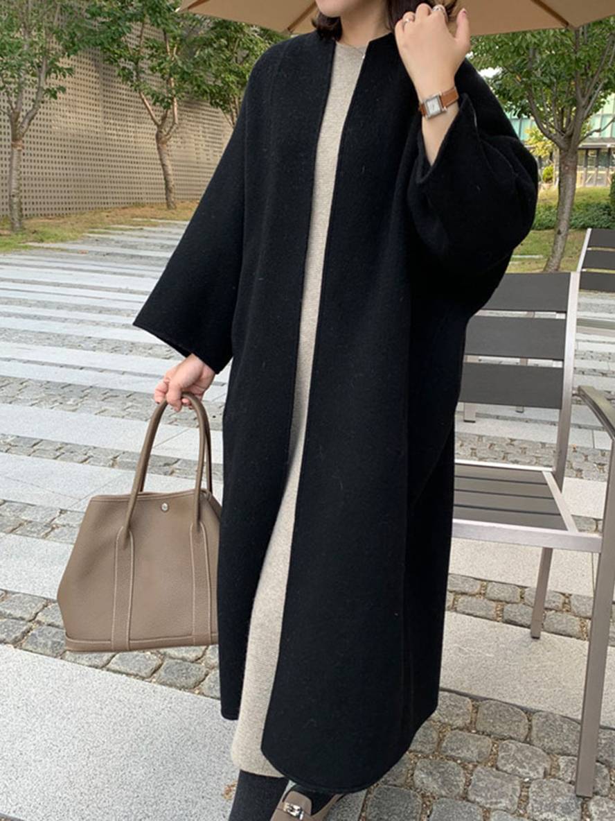 Heidi-Mode | Langmantel Knöchellang Damen Gerade Taschen Lange Ärmel Damen Elegant Leger Oversized