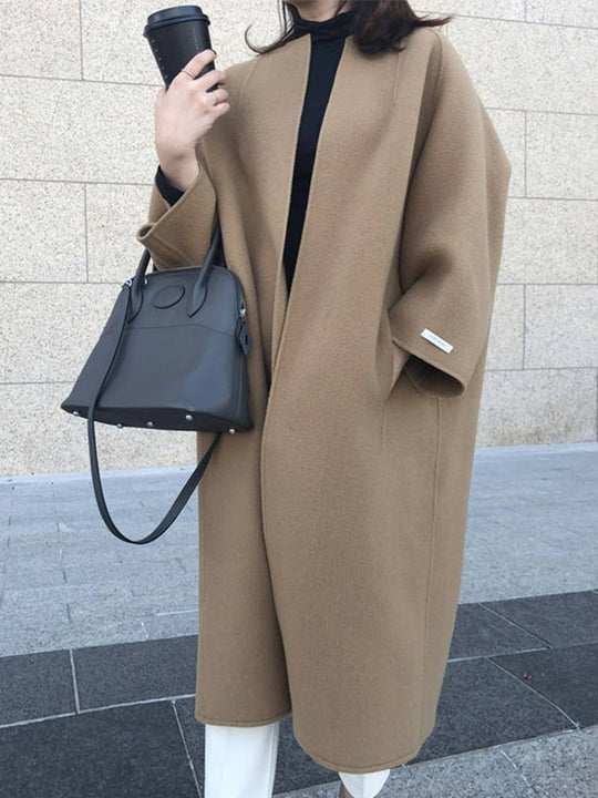 Heidi-Mode | Langmantel Knöchellang Damen Gerade Taschen Lange Ärmel Damen Elegant Leger Oversized