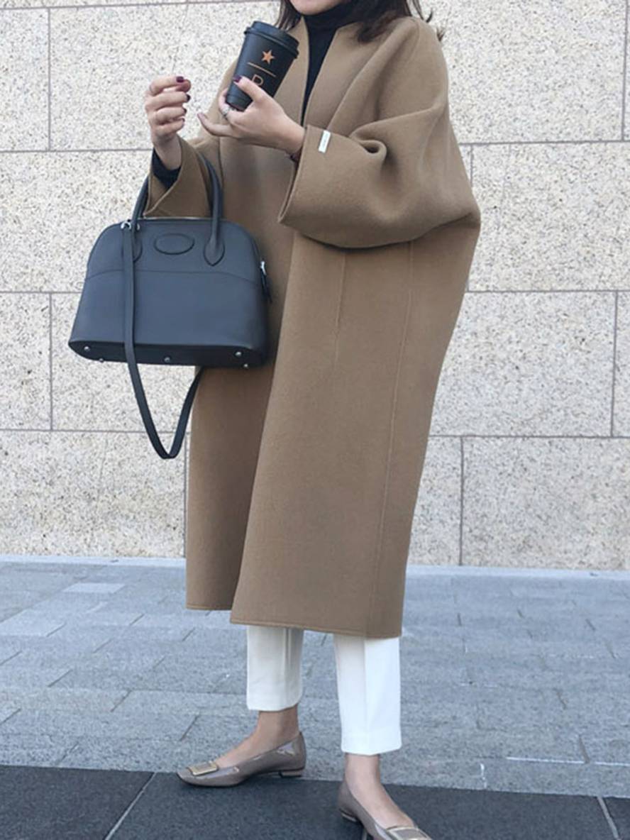 Heidi-Mode | Langmantel Knöchellang Damen Gerade Taschen Lange Ärmel Damen Elegant Leger Oversized