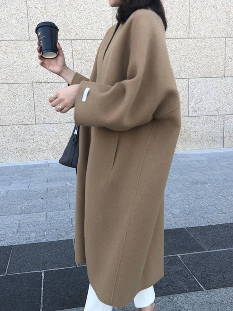 Heidi-Mode | Langmantel Knöchellang Damen Gerade Taschen Lange Ärmel Damen Elegant Leger Oversized