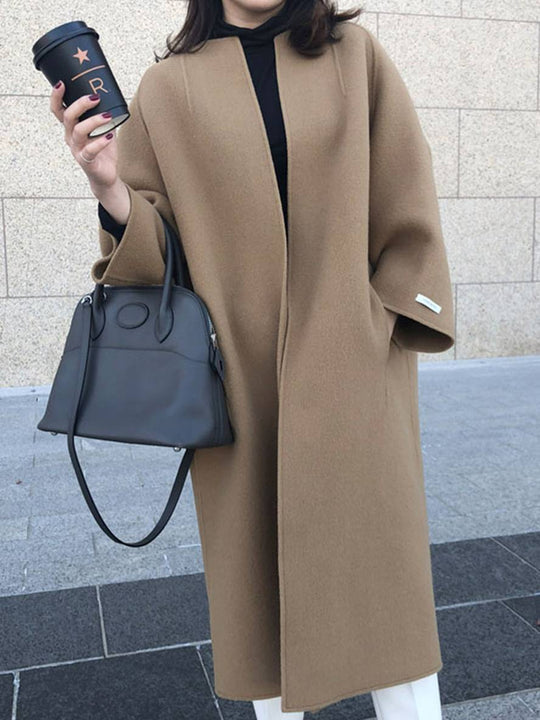 Heidi-Mode | Langmantel Knöchellang Damen Gerade Taschen Lange Ärmel Damen Elegant Leger Oversized