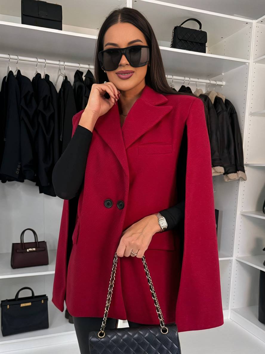 Heidi-Mode | Poncho Mantel Damen Einfarbig Knöpfe Taschen Lange Ärmel Gefüllt Damen Elegant Casual Jacke