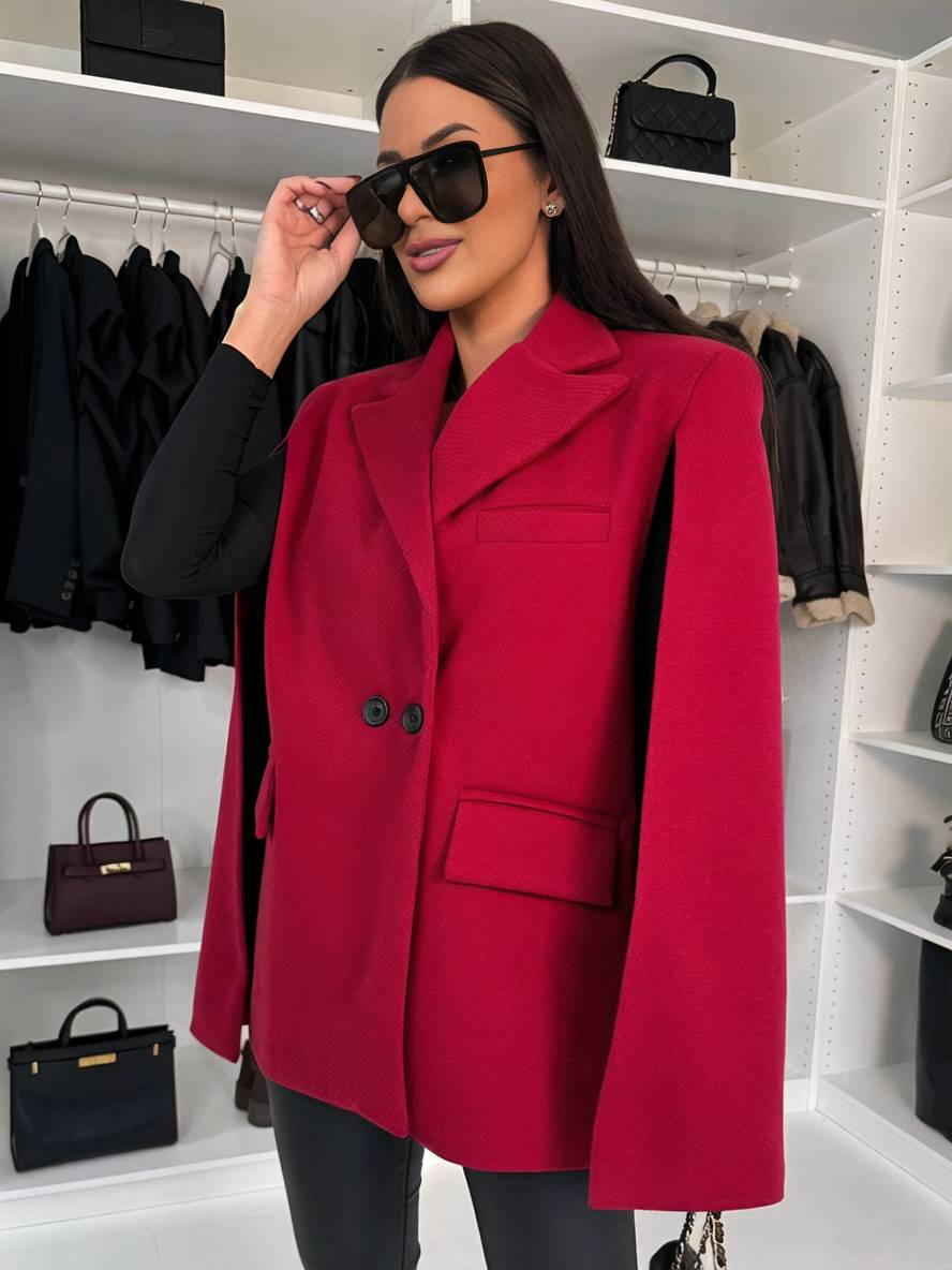 Heidi-Mode | Poncho Mantel Damen Einfarbig Knöpfe Taschen Lange Ärmel Gefüllt Damen Elegant Casual Jacke