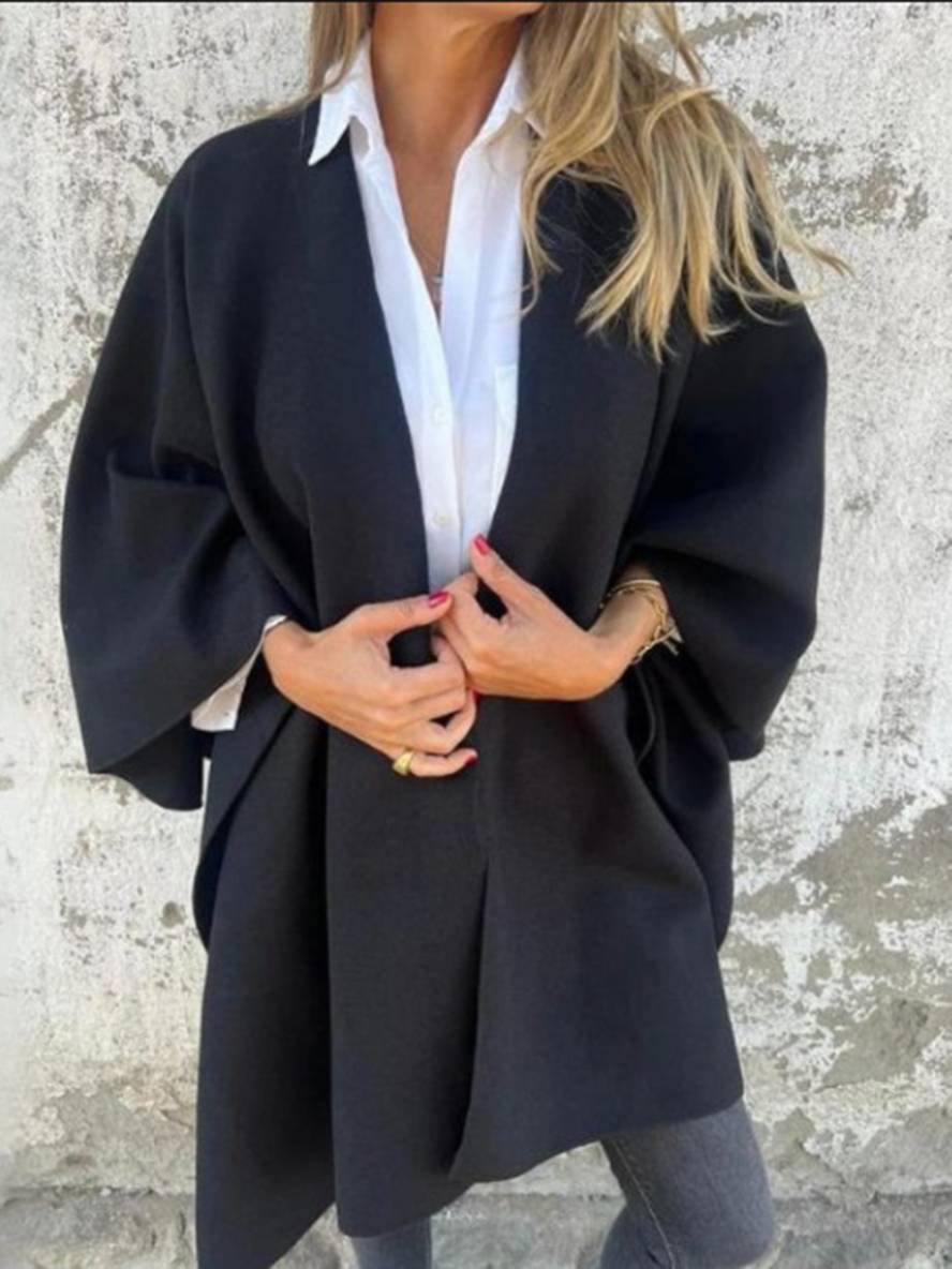 Heidi-Mode | Kurzer Poncho-Mantel Damen Einfarbig Knoten Damen Elegant Lässig Locker Übergröße Jacke