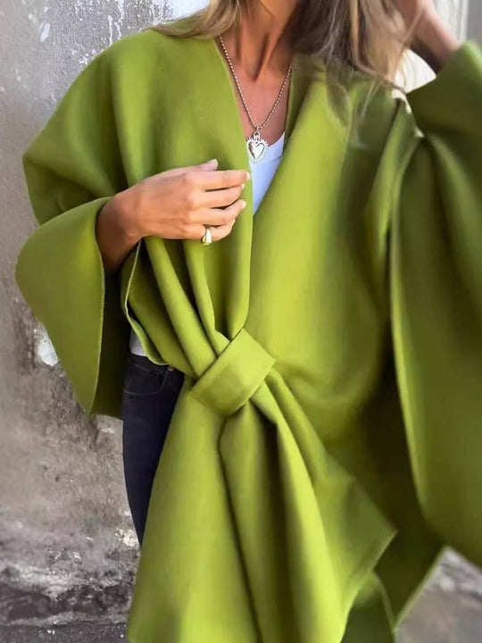Heidi-Mode | Kurzer Poncho-Mantel Damen Einfarbig Knoten Damen Elegant Lässig Locker Übergröße Jacke
