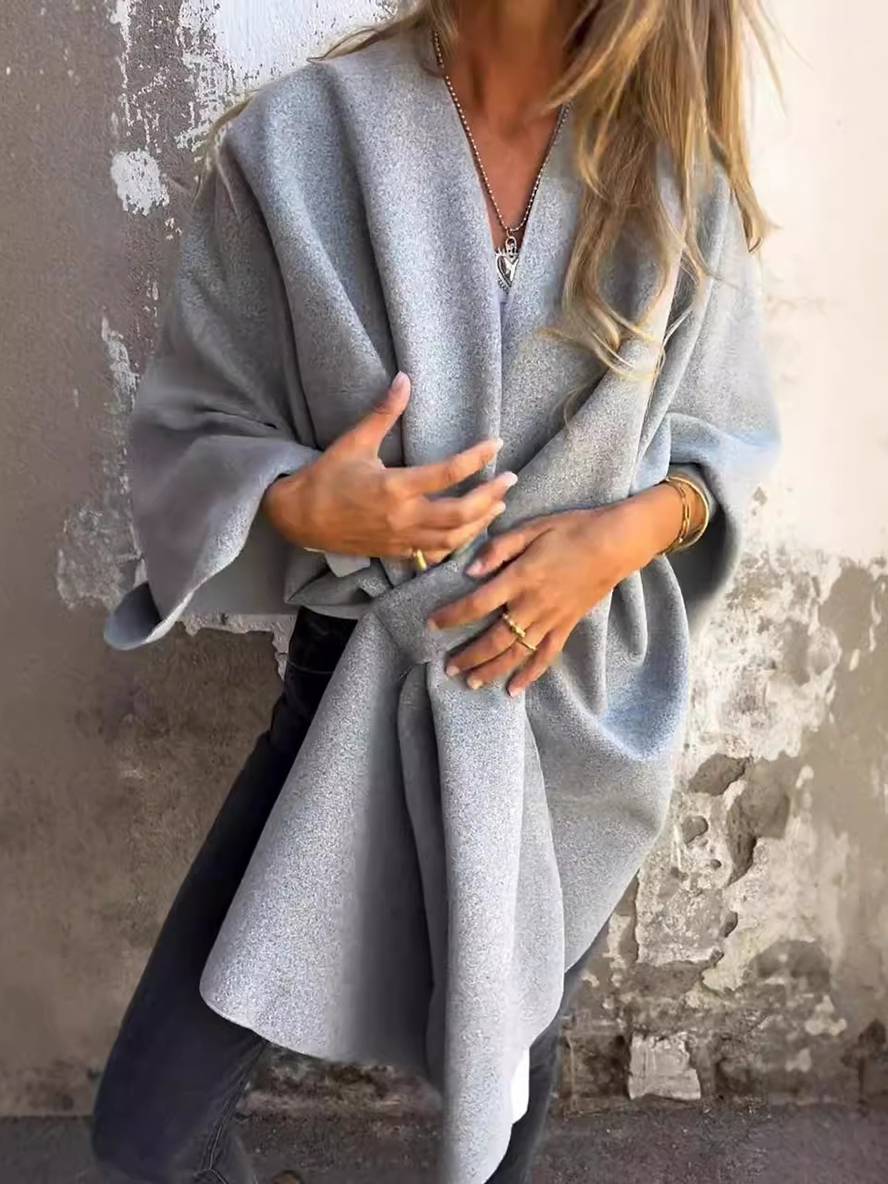 Heidi-Mode | Kurzer Poncho-Mantel Damen Einfarbig Knoten Damen Elegant Lässig Locker Übergröße Jacke