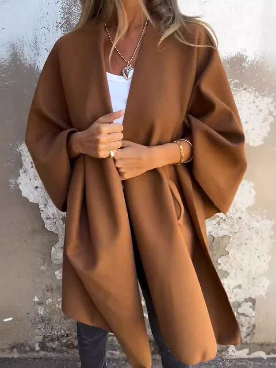 Heidi-Mode | Kurzer Poncho-Mantel Damen Einfarbig Knoten Damen Elegant Lässig Locker Übergröße Jacke