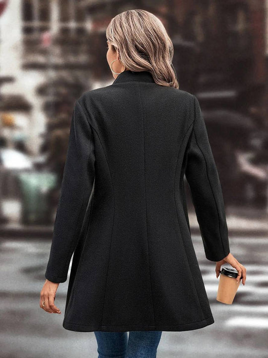 Heidi-Mode | Mittel Länge A-Linie Mantel In Wolle Knopfverschluss Revers Lange Ärmel Damen Elegante Mode Jacke