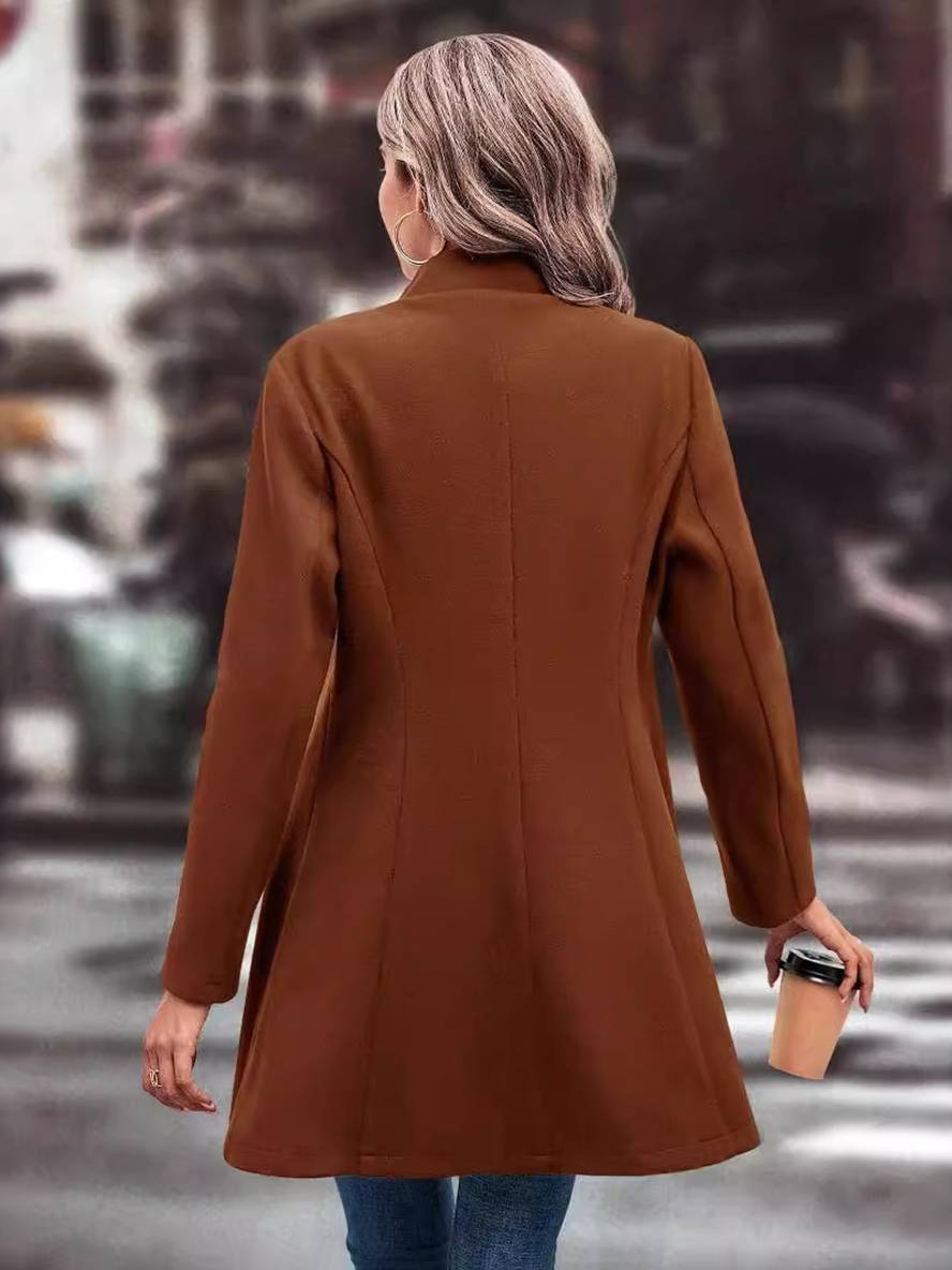Heidi-Mode | Mittel Länge A-Linie Mantel In Wolle Knopfverschluss Revers Lange Ärmel Damen Elegante Mode Jacke