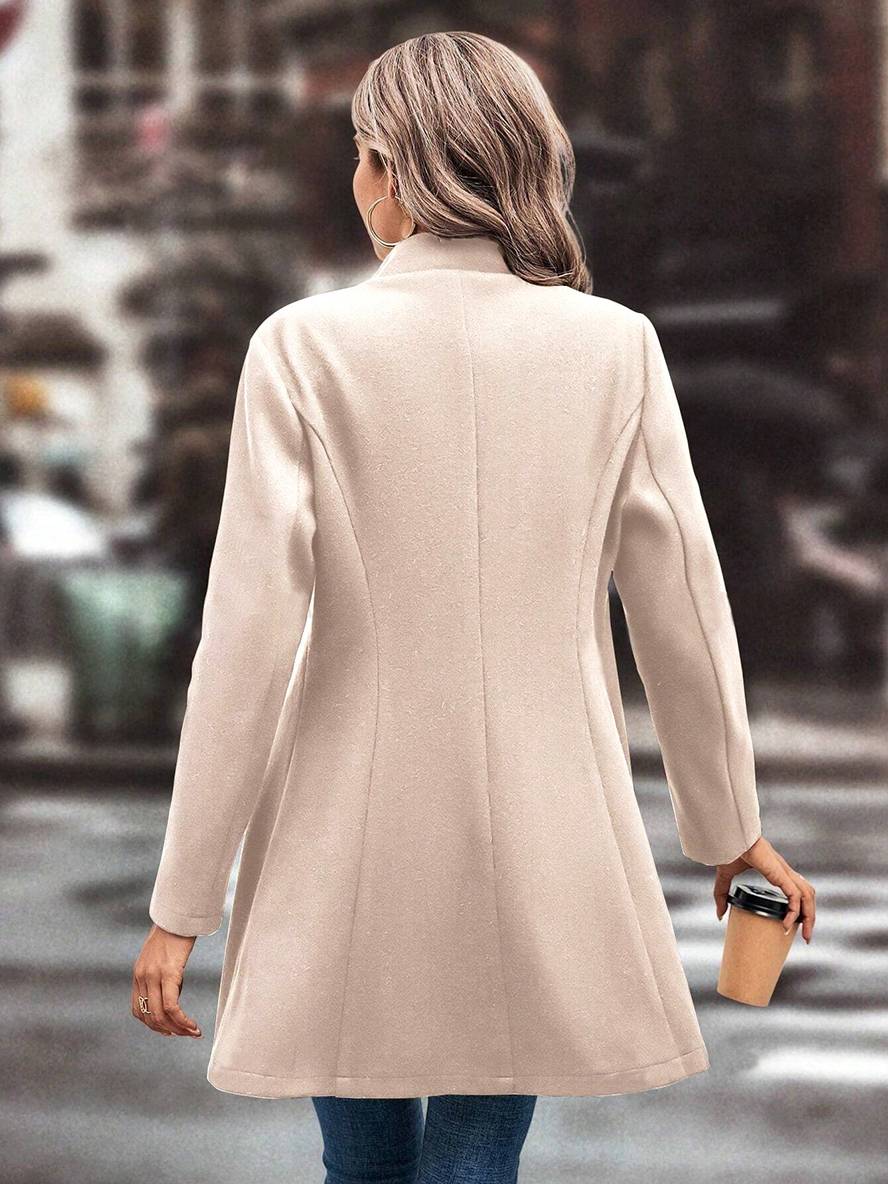 Heidi-Mode | Mittel Länge A-Linie Mantel In Wolle Knopfverschluss Revers Lange Ärmel Damen Elegante Mode Jacke