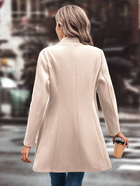 Heidi-Mode | Mittel Länge A-Linie Mantel In Wolle Knopfverschluss Revers Lange Ärmel Damen Elegante Mode Jacke