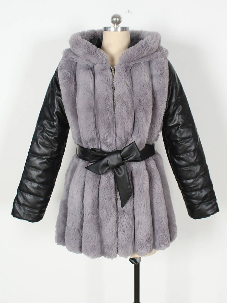Heidi-Mode | Midi-Langer Mantel aus Kunstfell mit Kapuze Reißverschluss Taschen Gürtel Damen Winter Jacke Lässig Weit