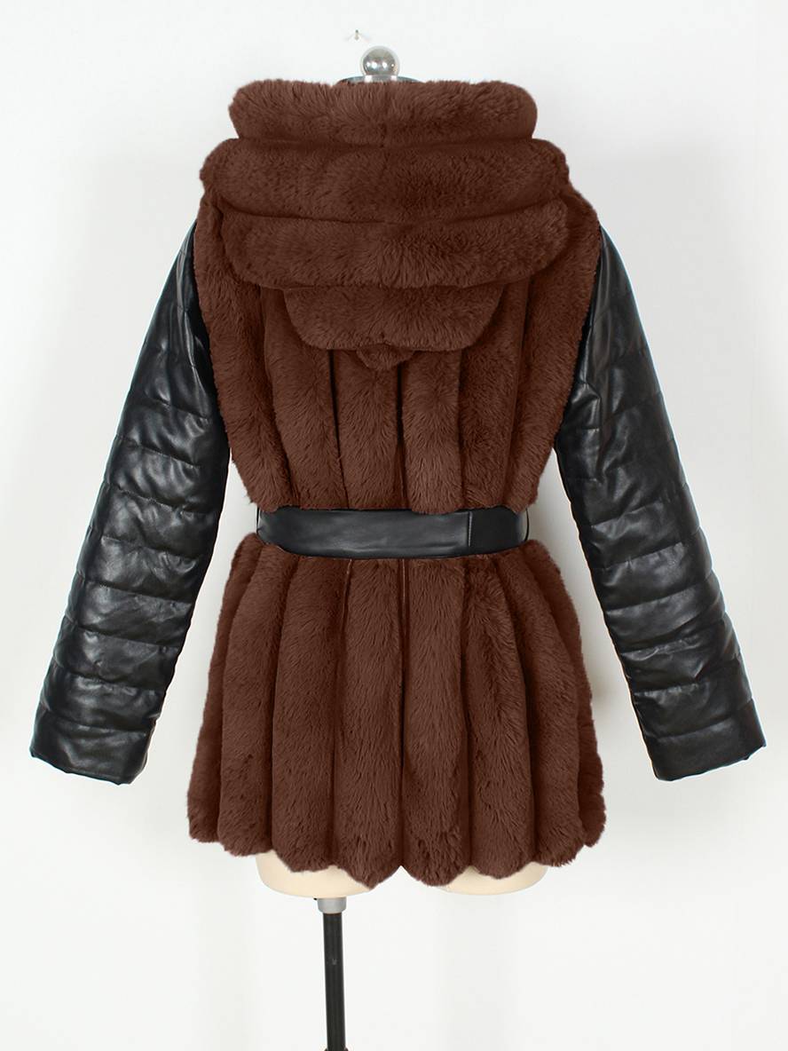 Heidi-Mode | Midi-Langer Mantel aus Kunstfell mit Kapuze Reißverschluss Taschen Gürtel Damen Winter Jacke Lässig Weit