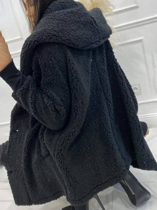 Heidi-Mode | Mittel-Langer Kapuzenmantel mit Fleece-Knopf-Taschen Lange Ärmel Damen Elegant Casual Locker Jacke