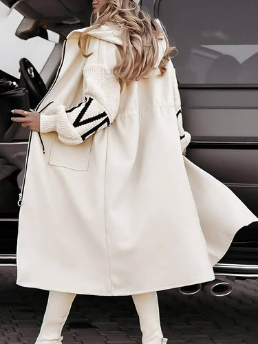 Heidi-Mode | Langer Kapmantel mit Kapuze Buchstaben Taschen Lange Ärmel Damen Elegant Casual Oversized Pullover Cardigan