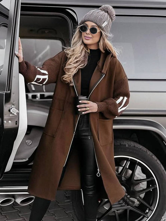Heidi-Mode | Langer Kapmantel mit Kapuze Buchstaben Taschen Lange Ärmel Damen Elegant Casual Oversized Pullover Cardigan
