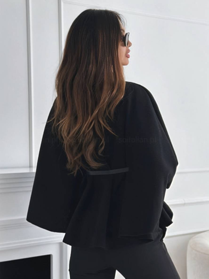 Heidi-Mode | Kurz Poncho Mantel Damen Knöpfe Gürtel Fledermausärmel Damen Elegant Lässig Weit Jacke